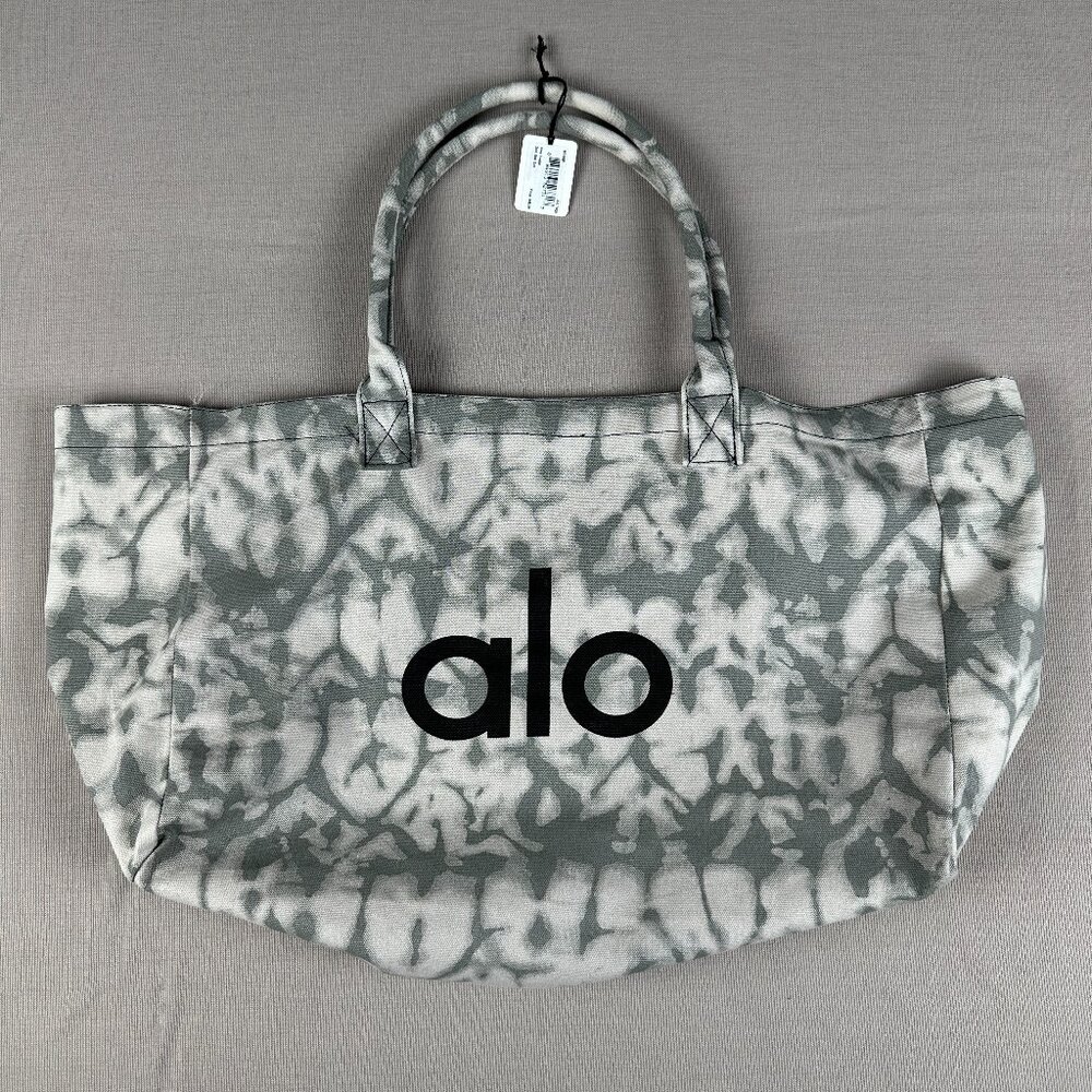 ALO Yoga Gray Tie-Dye Canvas Cotton Large Tote Bag Travel Gym Carry-On